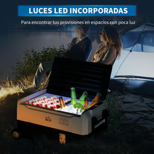Nevera Compresor Port¨¢til 30,5L Refrigerador de Coche -20¡æ-20¡æ 12 / 24V DC y 100-240V CA con 2 Ruedas Asas y Compartimento Congelador para Camping Viajes 72,6x39x37,3 cm Negro
