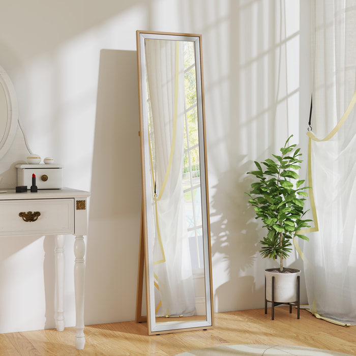 Espejo de Pie Cuerpo Entero 157x37 cm, Espejo Grande de Pared con Marco Bicolor, de Pie, Inclinado o Colgante, para Salón, Dormitorio, Pasillo, Entrada, Plateado y Natural