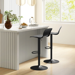 Lot de 2 tabourets de bar design réglables pivotants repose-pied métal PP noir