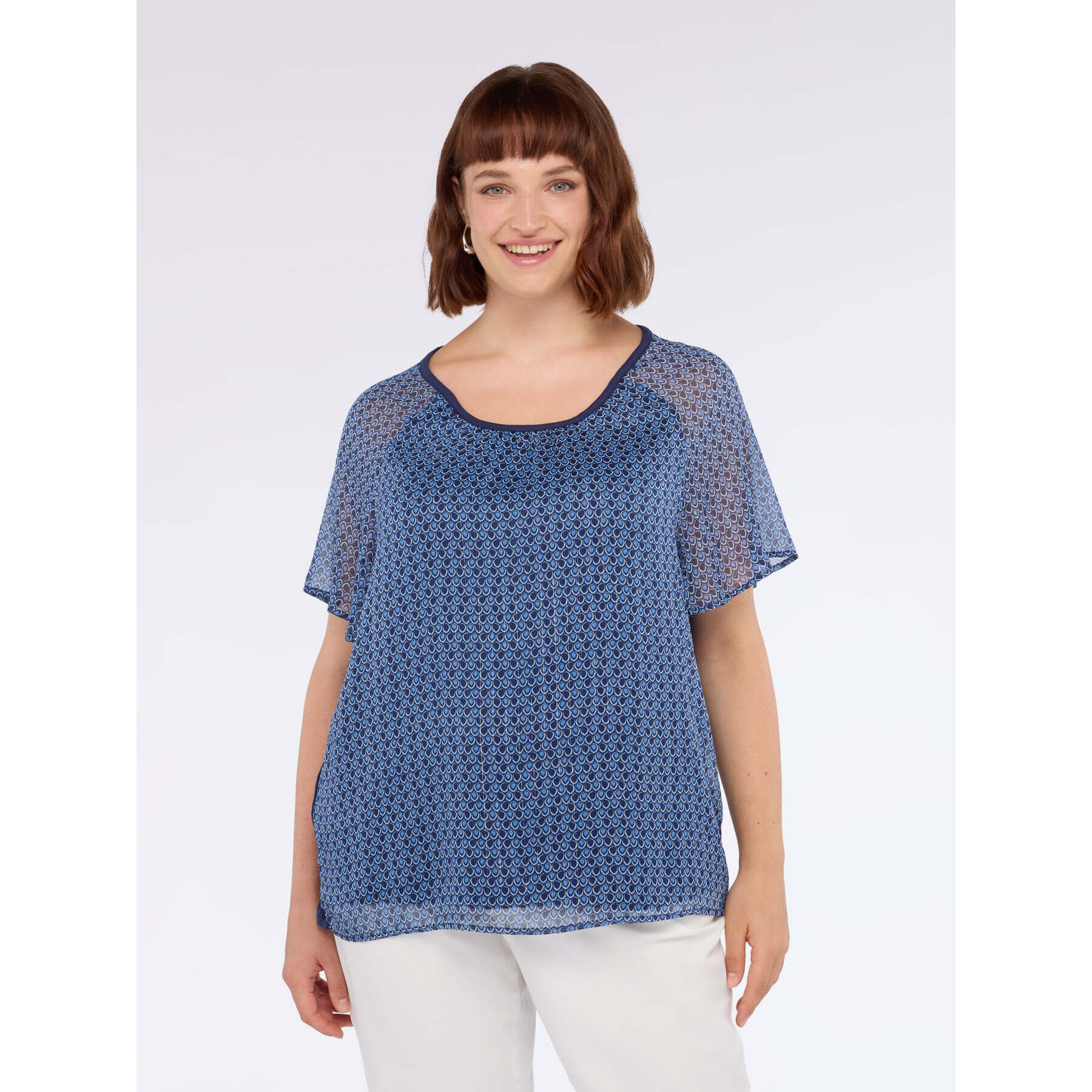 Fiorella Rubino - T-shirt bimaterica con stampa - Blu