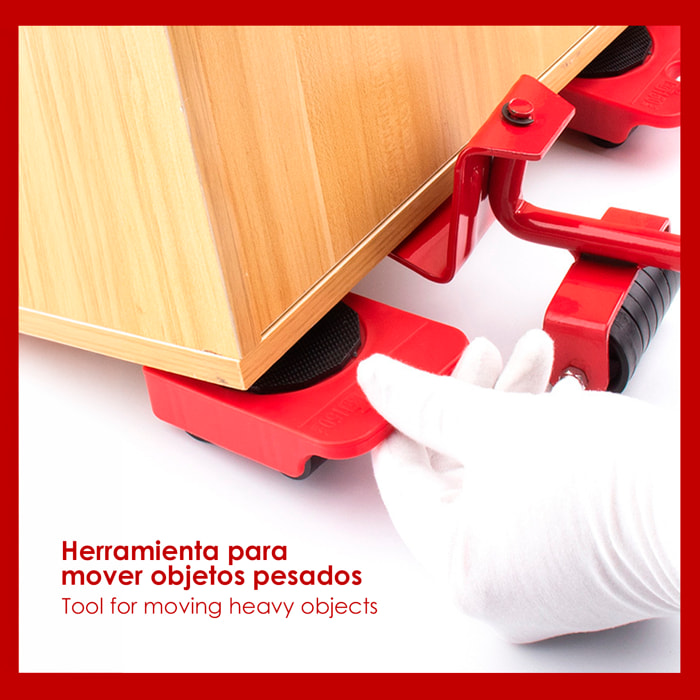 Juego de rodillos para transporte y traslado de muebles de hasta 150kg.