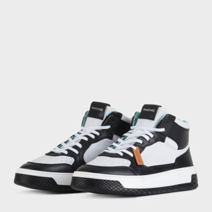 SNEAKER MID P02 UOMO IN PELLE BIANCO-NERO