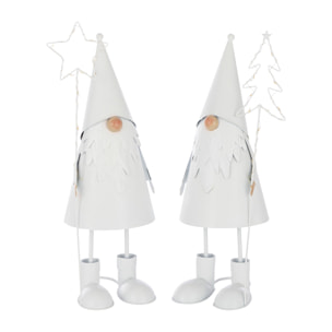 J-Line figurine Père Noël Étoile + Arbre - polyrésine - blanc - small - 2 pièces - lumières LED