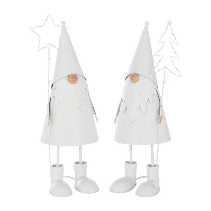 J-Line figurine Père Noël Étoile + Arbre - polyrésine - blanc - small - 2 pièces - lumières LED