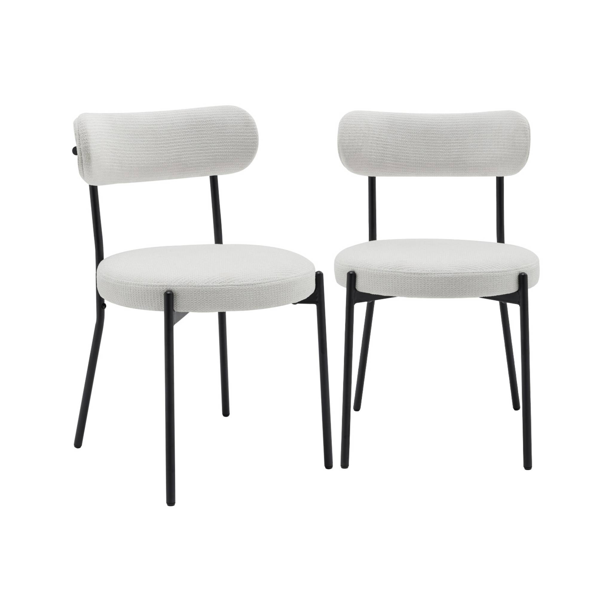 Lot de deux chaises métal et tissu chenille blanc L 47 x P 49 x H 76.5cm - Livia