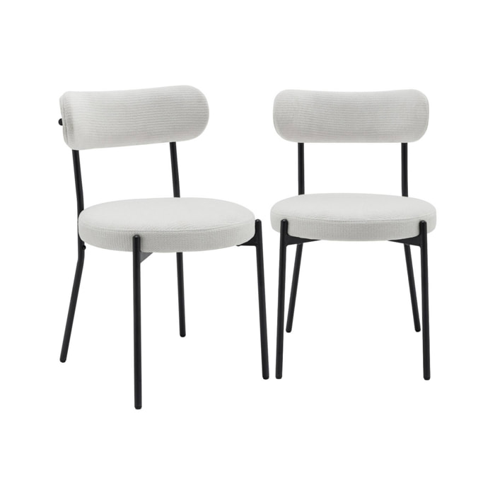 Lot de deux chaises métal et tissu chenille blanc L 47 x P 49 x H 76.5cm - Livia