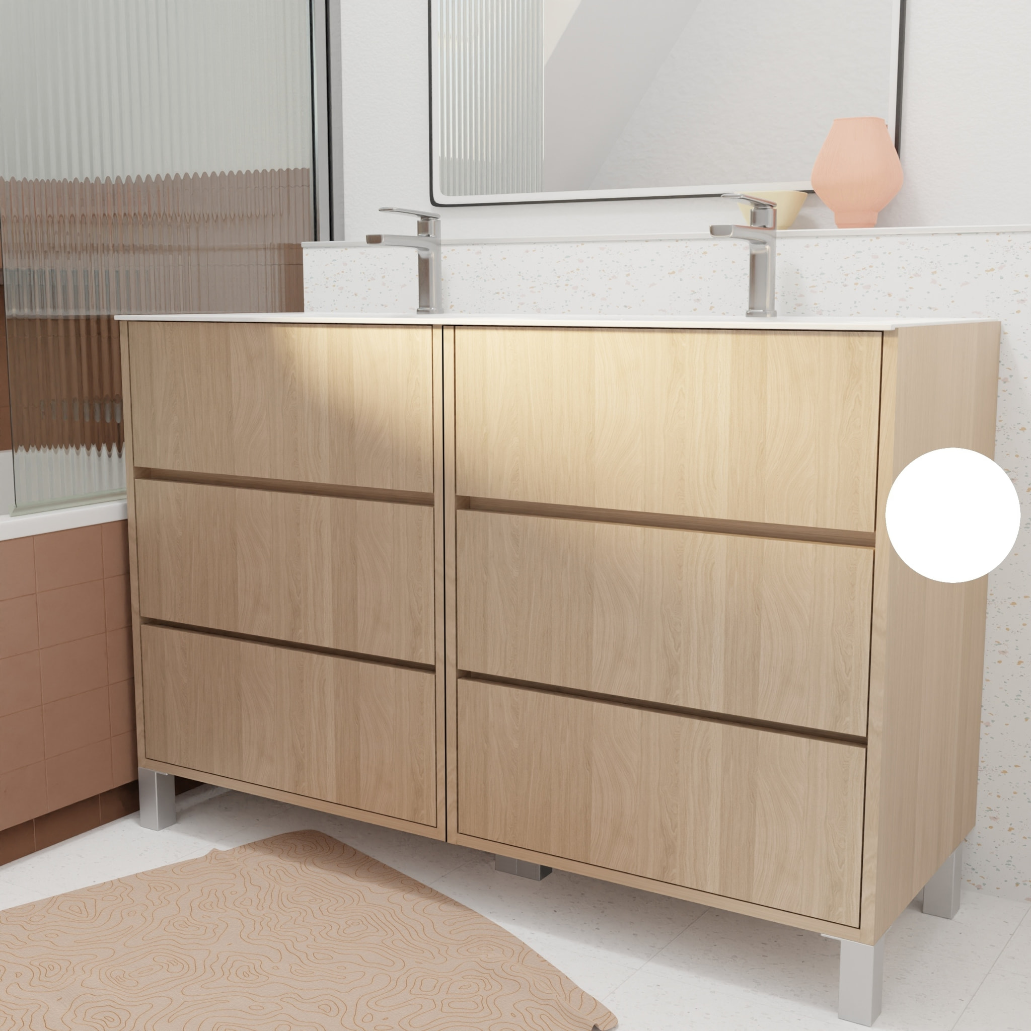 Pack Meuble Salle de Bains 120 cm Chêne Clair, 6 tiroirs avec Vasque Céramique - XENOS