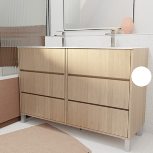Pack Meuble Salle de Bains 120 cm Chêne Clair, 6 tiroirs avec Vasque Céramique - XENOS