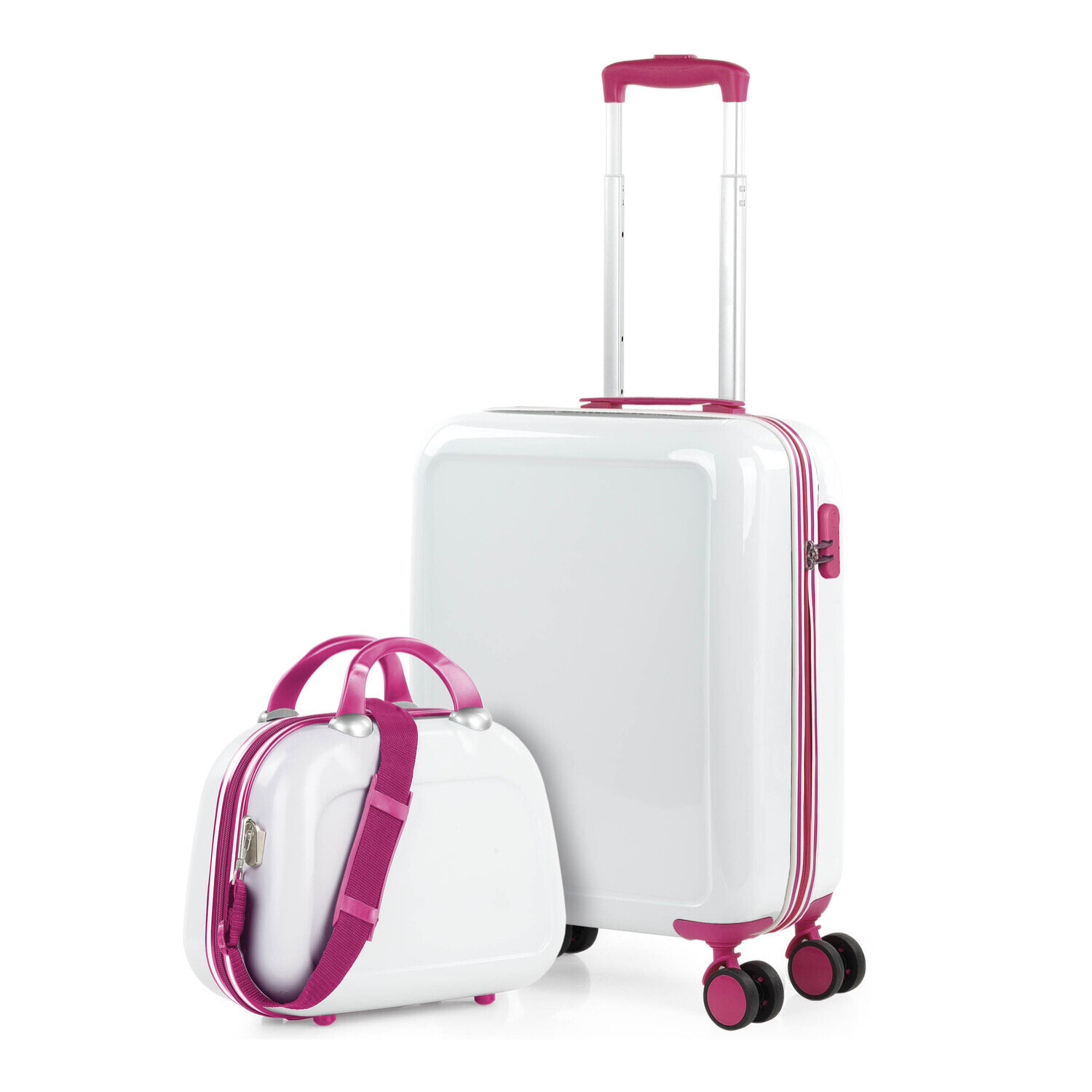 Juego De Maletas Pc Itaca Stickers Blanco-Fucsia