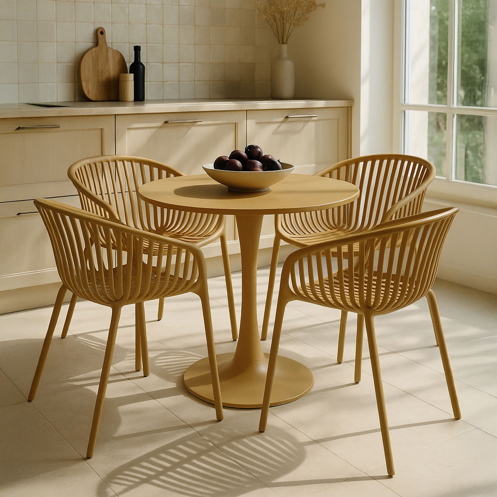 Lot de 4 fauteuils de table ocre en polypropylène et métal CALYPSO