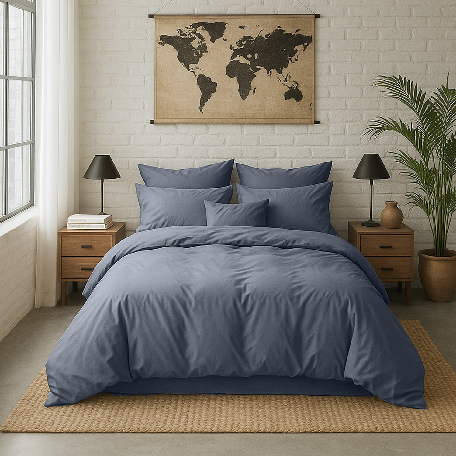 Drap housse percale de coton bleu anthracite