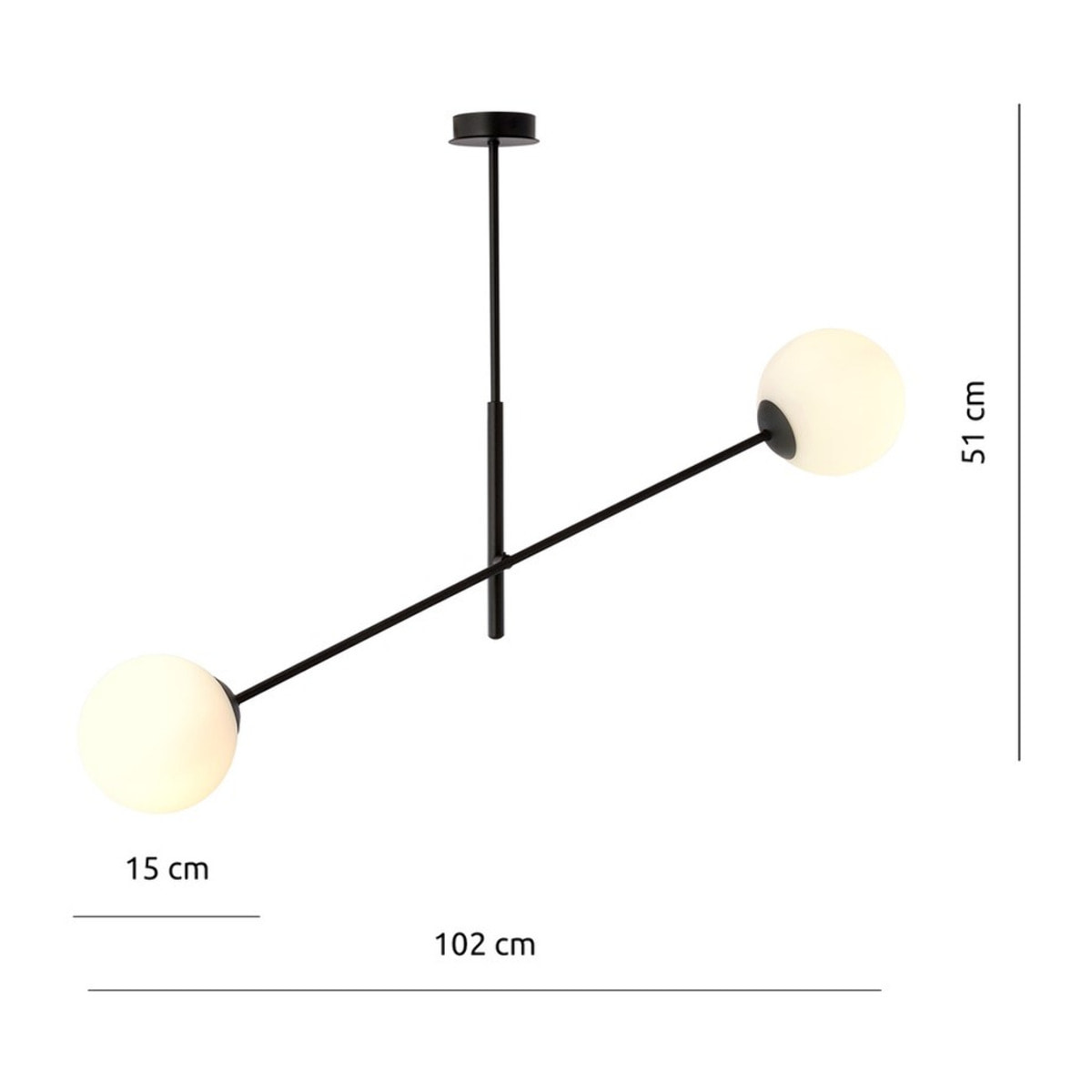Lampada a sospensione LINEAR con struttura in acciaio nero e sfere in vetro