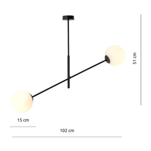 Lampada a sospensione LINEAR con struttura in acciaio nero e sfere in vetro