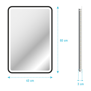Miroir salle de bain avec eclairage LED et contour noir - 40x60cm - GO BLACK LED