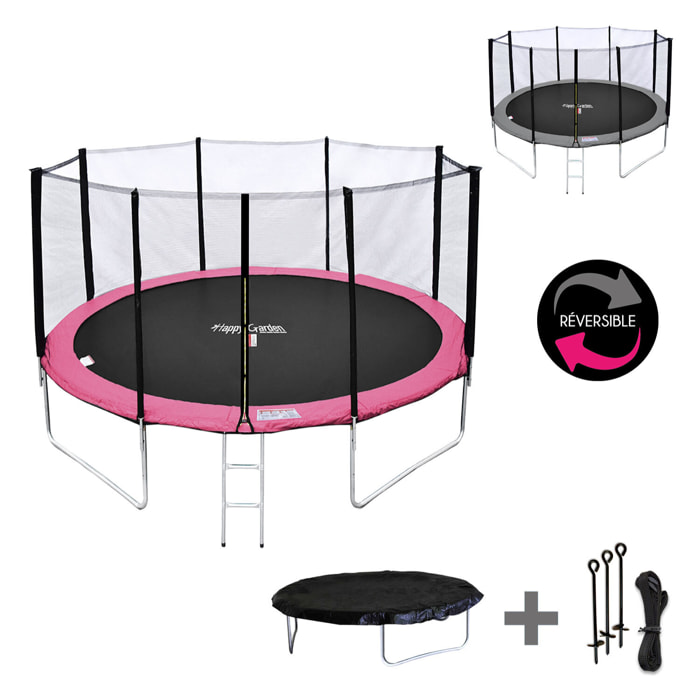 Trampoline réversible avec accessoires - Rose