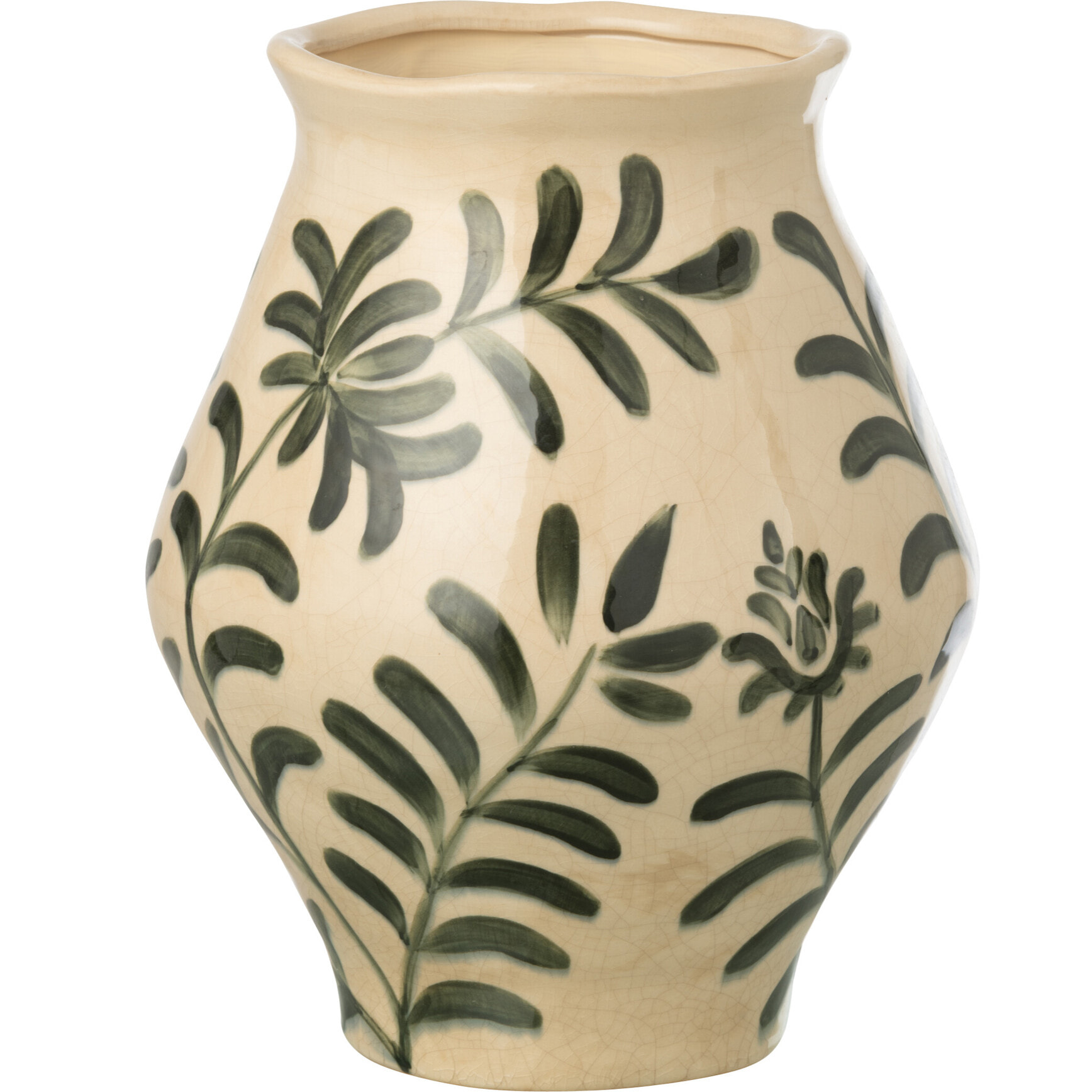 J-Line Vase Feuille grès - vert foncé/blanc cassé - large