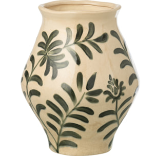 J-Line Vase Feuille grès - vert foncé/blanc cassé - large