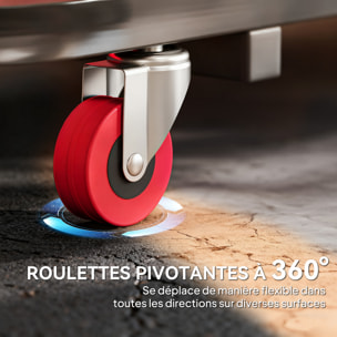 Chariot de visite mécanicien pliable tabouret d'atelier mobile 2 en 1 acier noir synthétique rouge