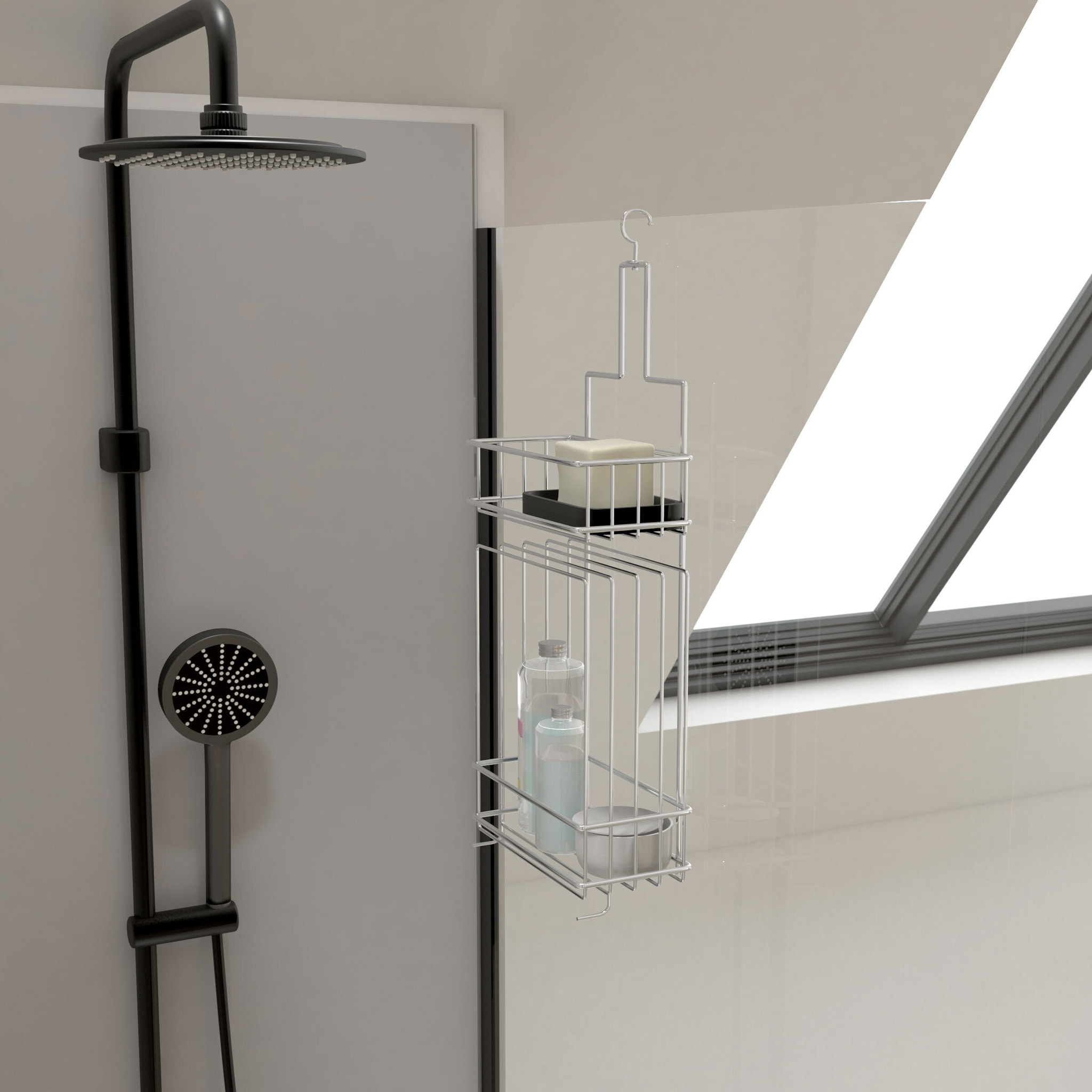 Valet Etagères de douche Chrome 2 Paniers - 20x10x50 cm - LOU