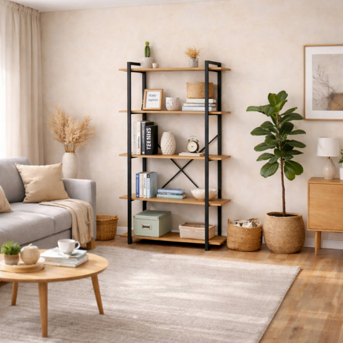 Etagère 5 rangements 150 cm bois et noir KYDO