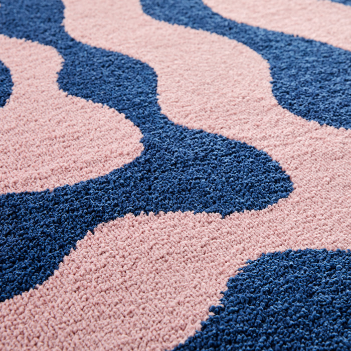 GROOVY - Tapis coloré style seventies - Confortable et moelleux - Bleu
