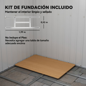 Caseta de Jardín Exterior 2,4 m², 213x130x172 cm, Cobertizo de Jardín Exterior Metálico con Puerta Corredera, Techo Inclinado, Base Refuerzo (Suelo NO Incluido) y 2 Ventanas, Gris Oscuro