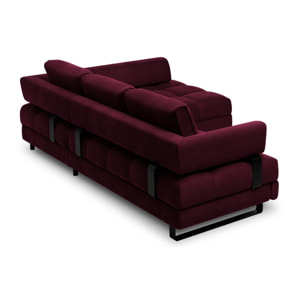 Canapé d'angle droit convertible avec coffre de rangement "Clinton" 5 places en velours rouge foncé