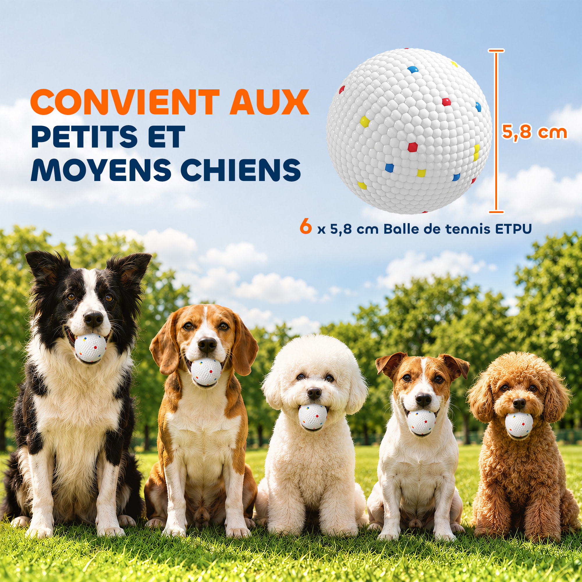 Lot de 6 balles pour chien dia.58mm blanc compatibles lanceur auto