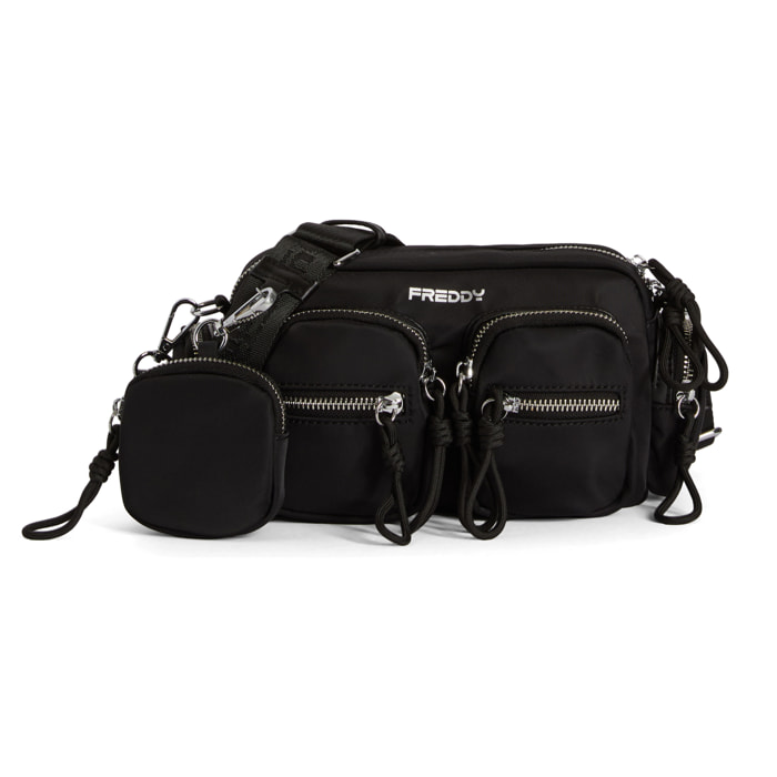 Borsa a tracolla in nylon con tasche multiple