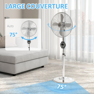 Ventilateur sur pied 50W oscillant réglable H.120-135 cm 3 vitesses timer télécommande 4 pales métal