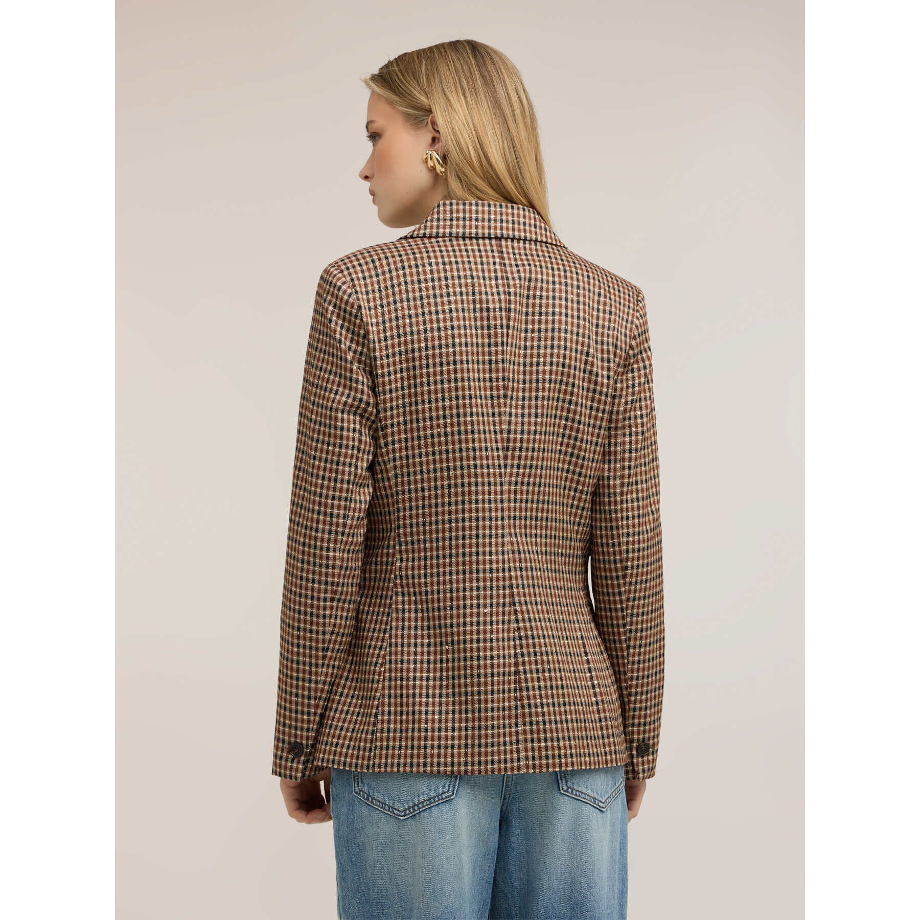 Motivi - Blazer doppiopetto fantasia check lurex - Beige