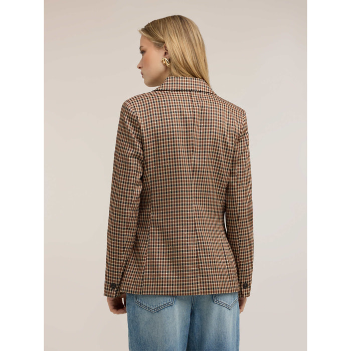 Motivi - Blazer doppiopetto fantasia check lurex - Beige