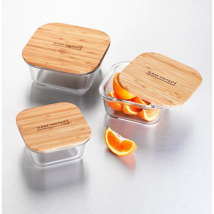 3 boîtes carrées en verre bambou