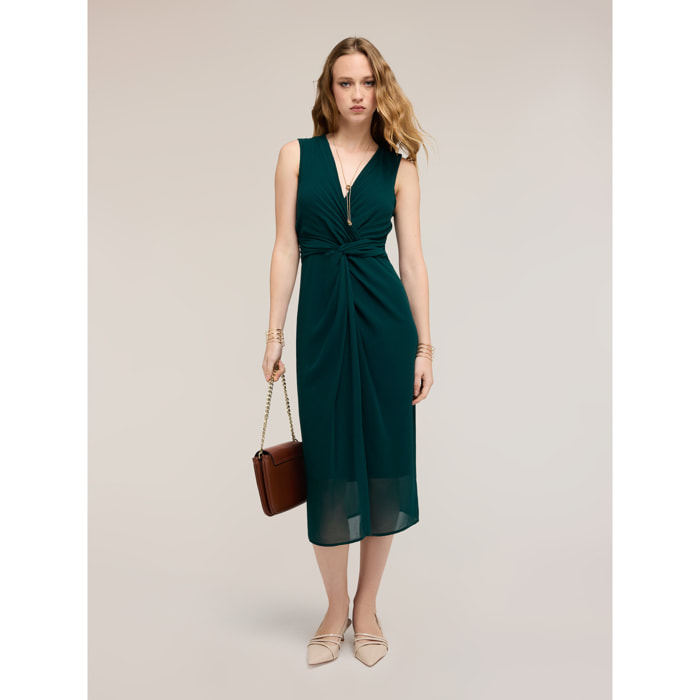 Motivi - Vestito tubino in georgette con drappeggio - Verde