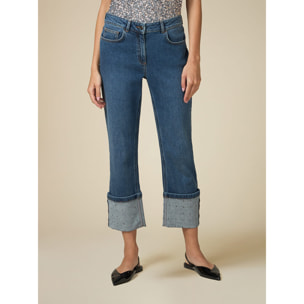 Oltre - Jeans cropped con risvolto e borchie - Blu