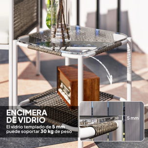 Conjunto de Jardín Exterior de 3 Piezas Juego de 2 Sillas y Mesa de Ratán con Cojines Acolchados y Encimera de Vidrio para Balcón Terraza Marrón y Crema