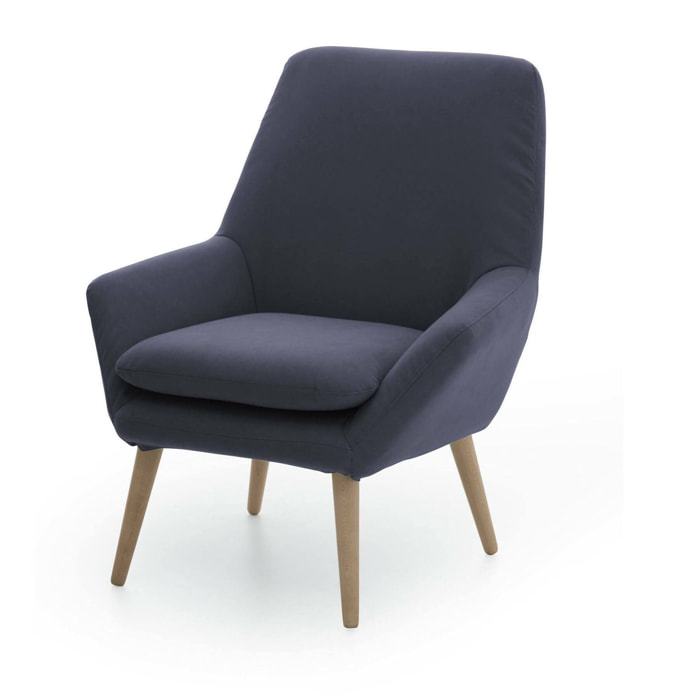 Poltrona Anido, Poltrona di design da salotto, 100% Made in Italy, Poltroncina relax in tessuto imbottito, Cm 80x70h95, Blu