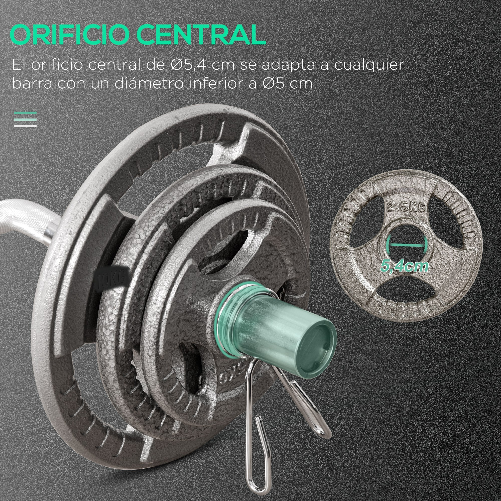 Juego de 6 Discos de Pesas de Acero 2,5-10 kg con Peso Total de 35 kg Discos Olímpicos con Orificio Central de Ø54 mm para Entrenamiento en Casa Gimnasio Plata