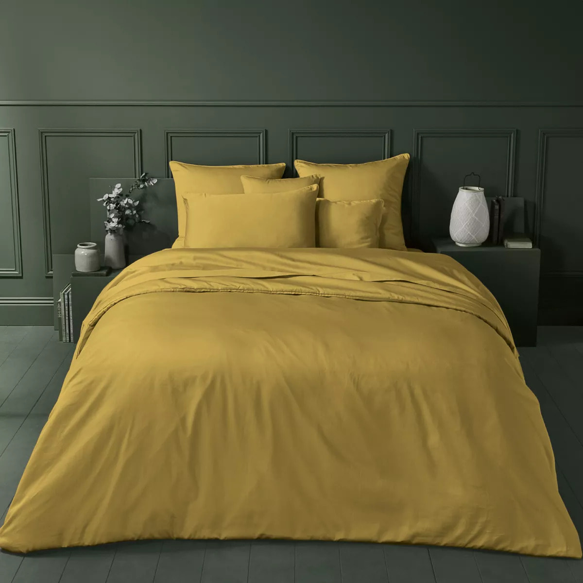 Housse de couette satin de coton uni or Ava uni curry