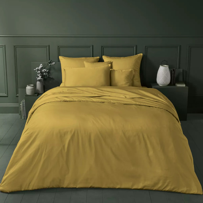 Housse de couette satin de coton uni or Ava uni curry