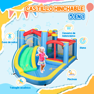Castillo Hinchable con Soplador 5 en 1 Parque Acuático Hinchable para Niños con Tobogán Piscina Diana y Canasta para Exterior Interior 385x290x180 cm