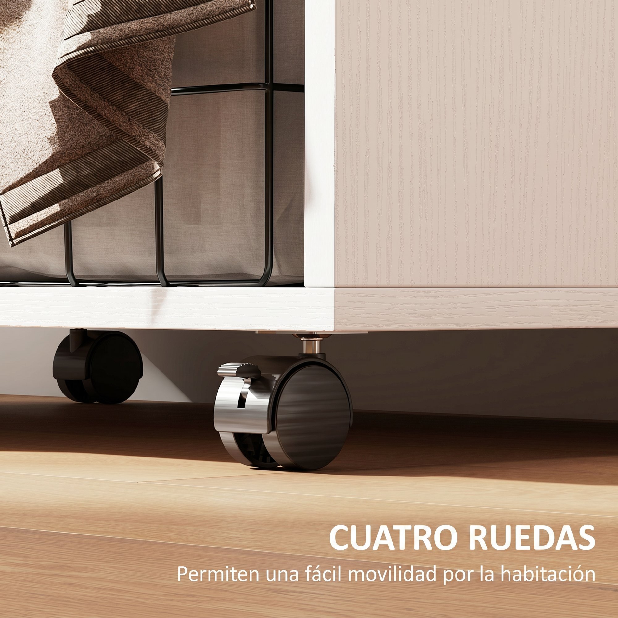 HOMCOM Armario Ropero con Ruedas, Armario para Ropa con Cortina, Barra para Colgar, 2 Compartimentos, Organizador de Ropa para Dormitorio, 60x40x128 cm, Blanco