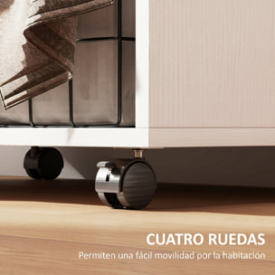 HOMCOM Armario Ropero con Ruedas, Armario para Ropa con Cortina, Barra para Colgar, 2 Compartimentos, Organizador de Ropa para Dormitorio, 60x40x128 cm, Blanco
