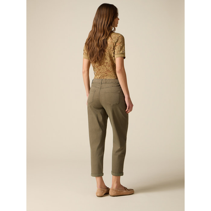 Oltre - Pantaloni boyslim misto lyocell - Verde militare