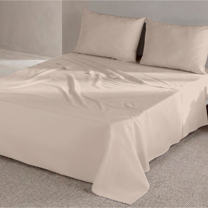 Juego de Sábanas Lisas - 100% Microfibra - Incluye 1 o 2 Fundas de Almohada + 1 Sábana Bajera - Beige