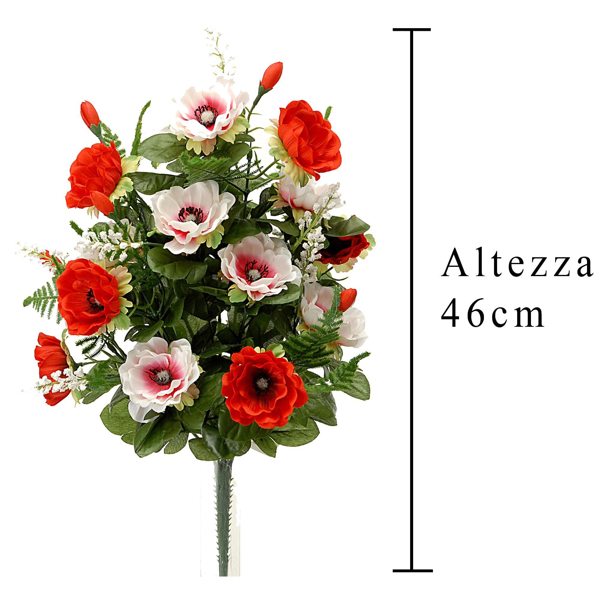 Bouquet Composto Di 14 Fiori Di Anemone. Altezza 46 Cm - Pezzi 3 - 23X46X11cm - Colore: Rosso - Bianchi Dino - Fiori Artificiali