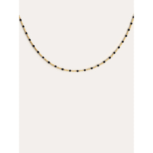 Collar Dots Black Enamel Plata Baño Oro