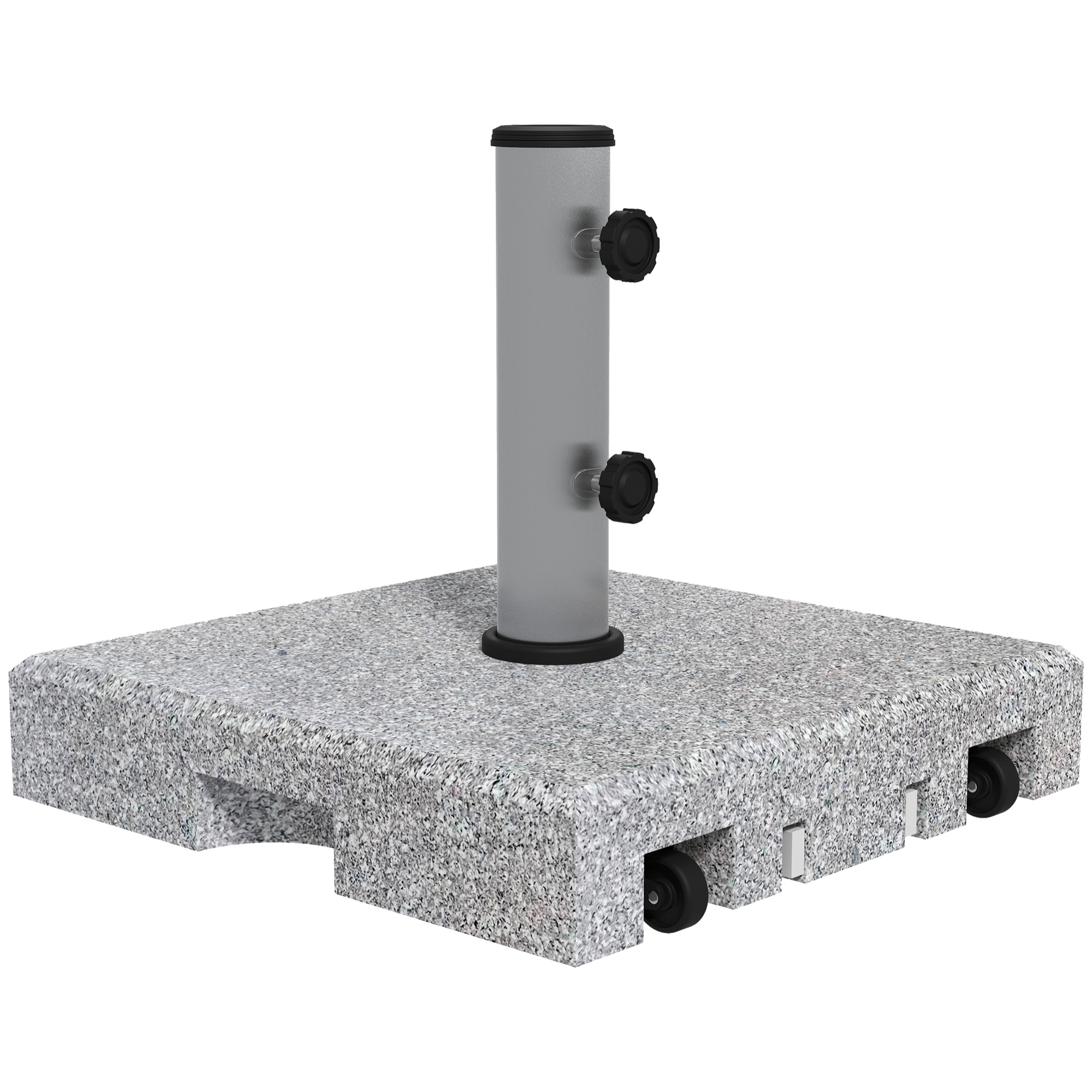 Pied de parasol - Base de lestage en granite carré 28 Kg 2 roulettes poignée