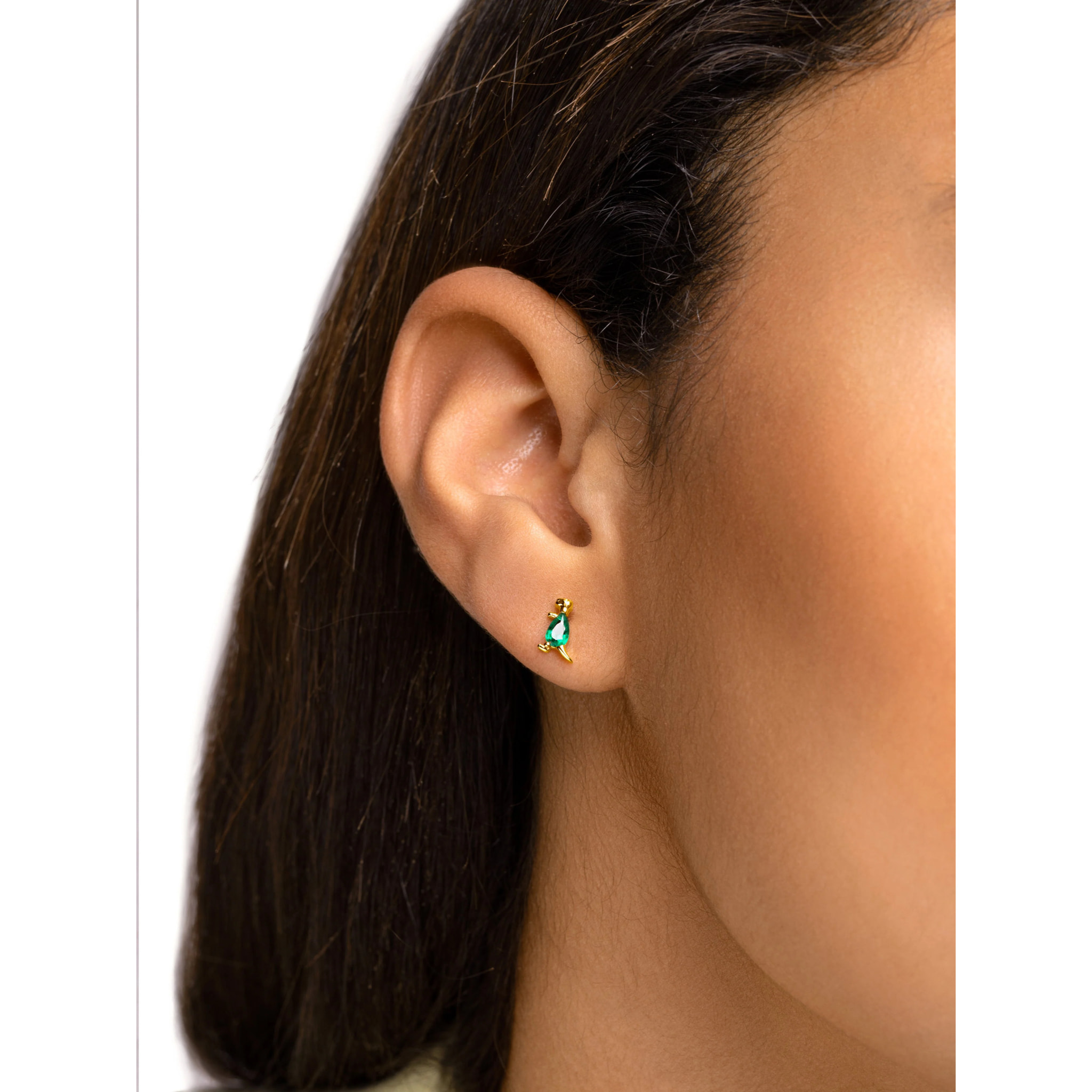 Orecchino Singolo Dino T Rex Green Argento Placcato Oro