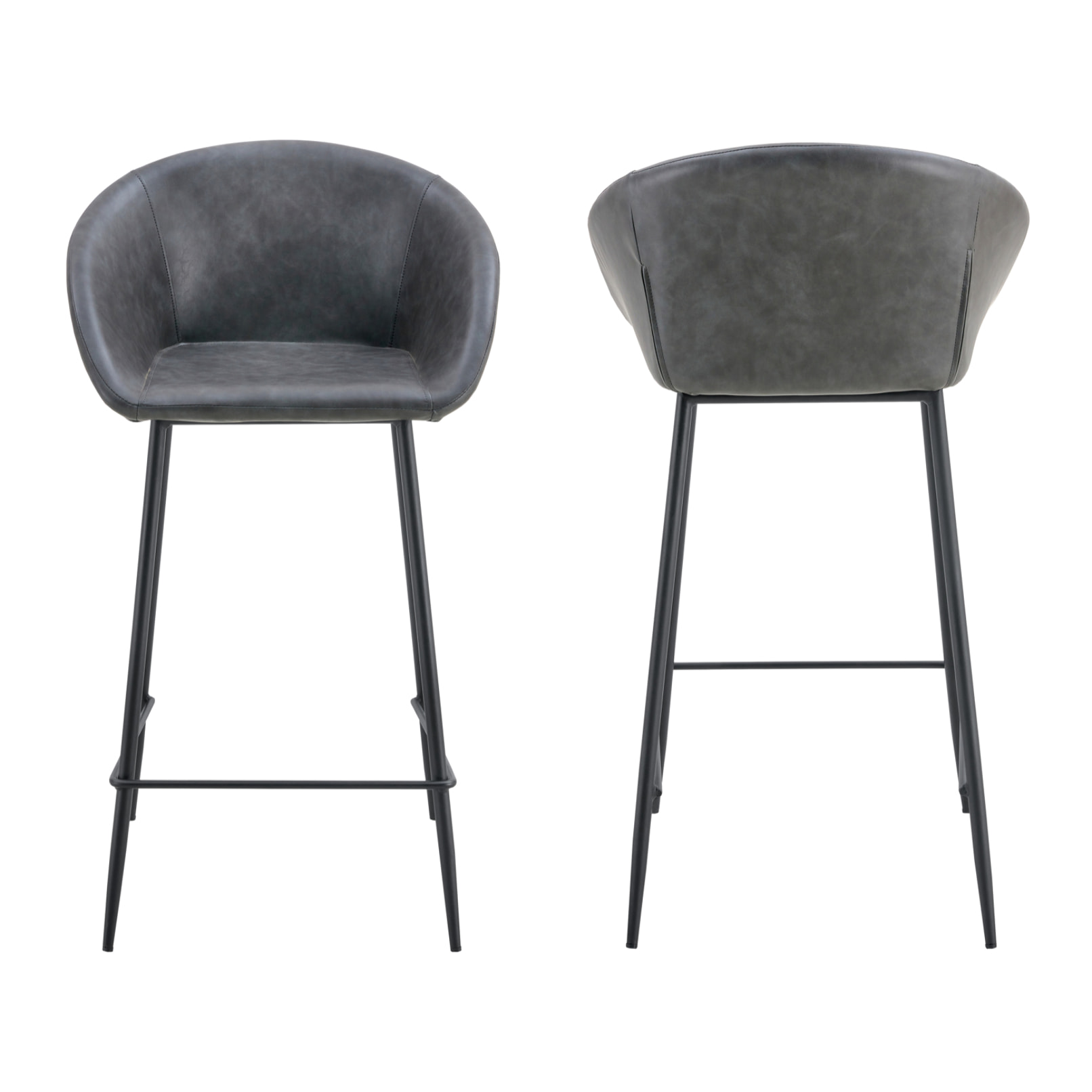 Lot de 2 tabourets de bar en simili gris foncé ACHILLE